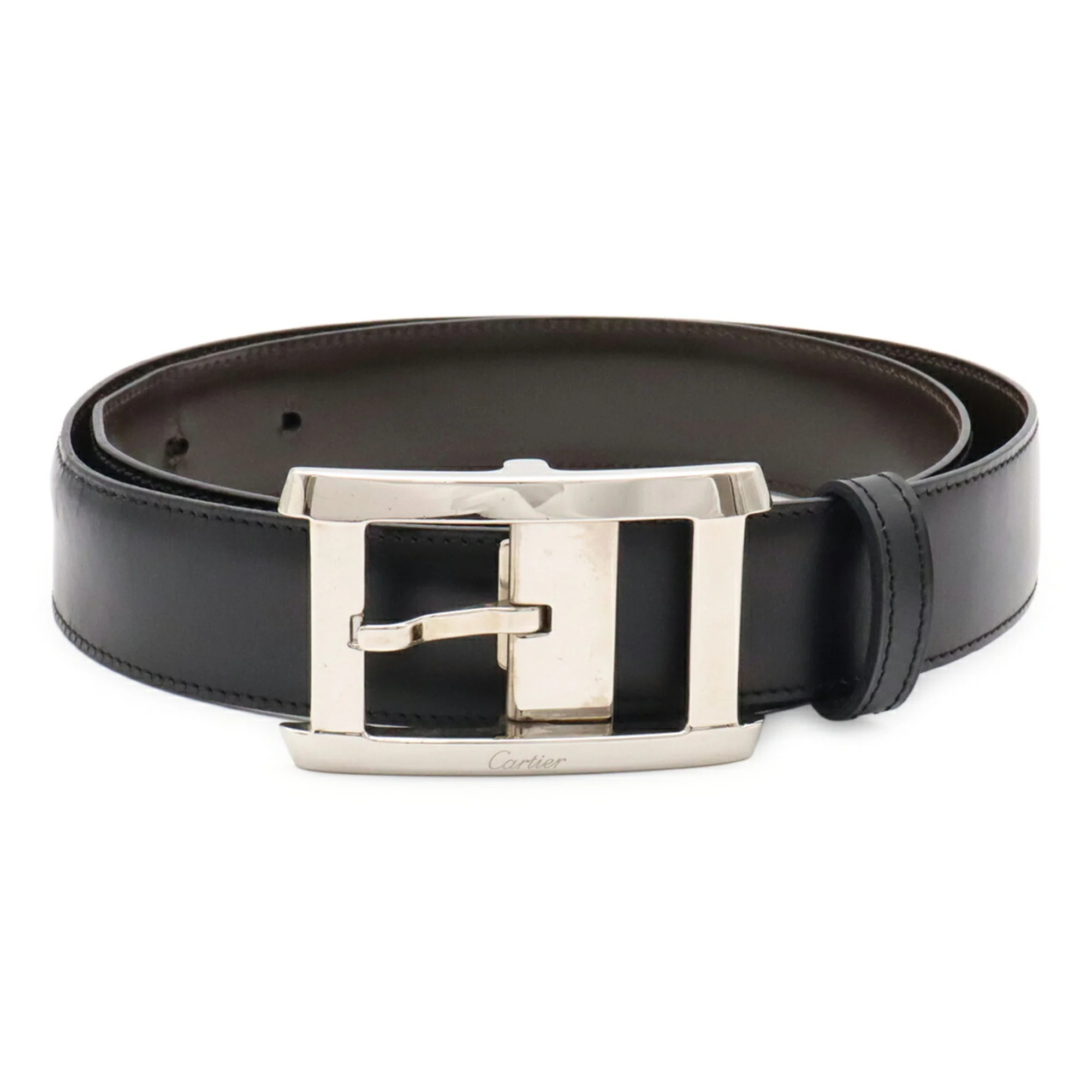 Cartier Tank American Reversible Belt, Leather, Black/Dark Brown, Actual Size...